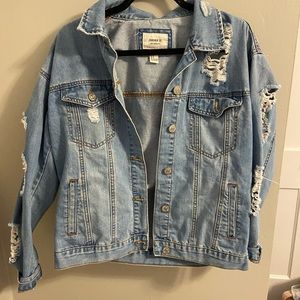 forever 21 oversized distressed light denim jacket